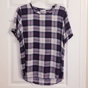 Short sleeve Equipment silk plaid blouse